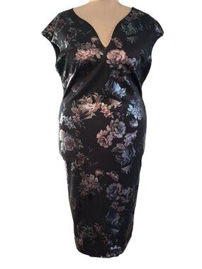 Connected apparel Floral Sheath Dress, Black Floral, Women's Size 16,